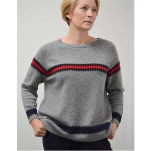 Jumper 1234 Gray Sweater Cashmere Red and Blue Accents Size 2/S